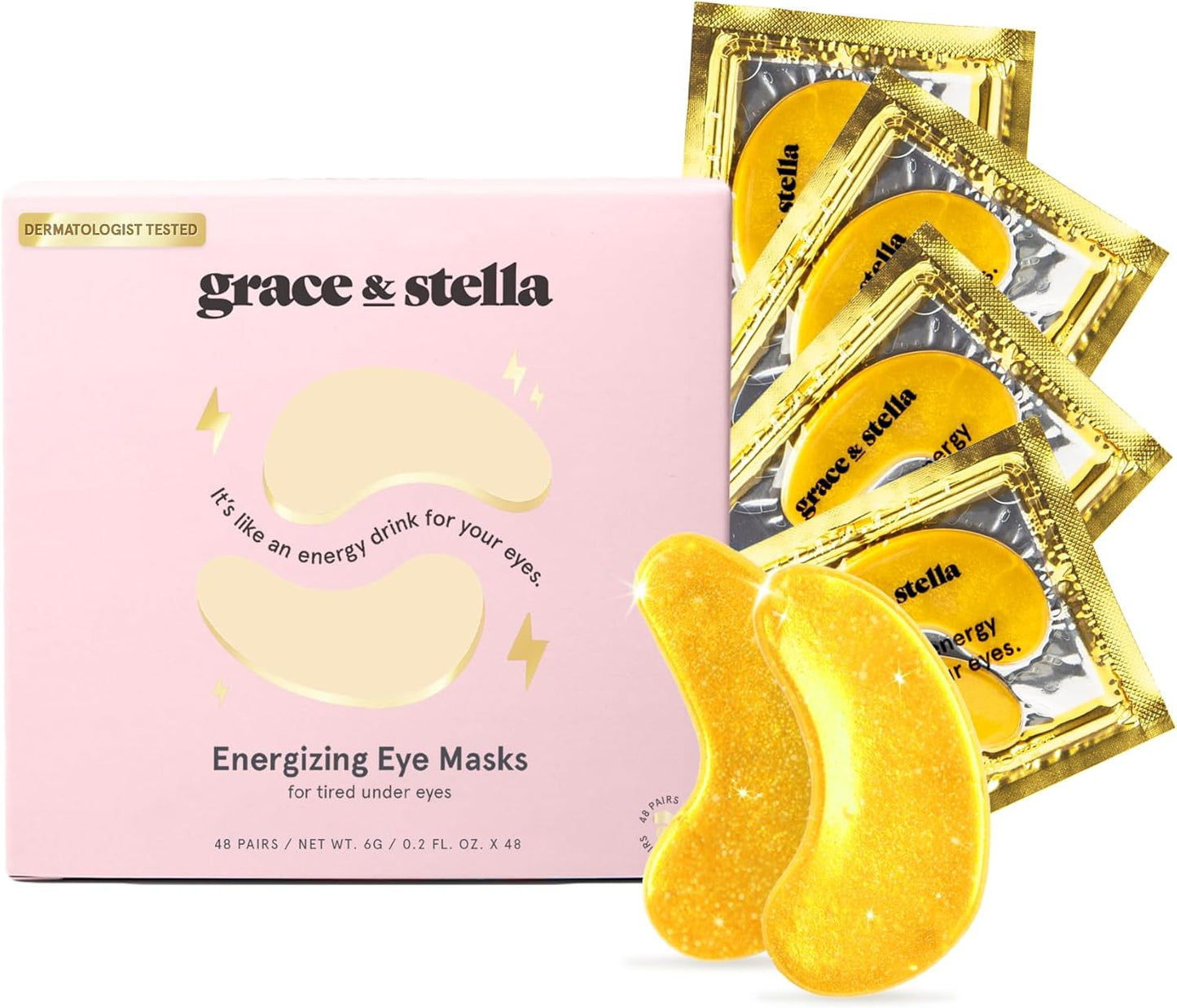 Illuminate Your Eyes: Grace & Stella Gold Under Eye Masks (48 Pairs) - Revitalize Dark Circles, Puffiness, and Fine Lines with Our Vegan, Cruelty-Free Gel Patches - Perfect Self-Care Gift!